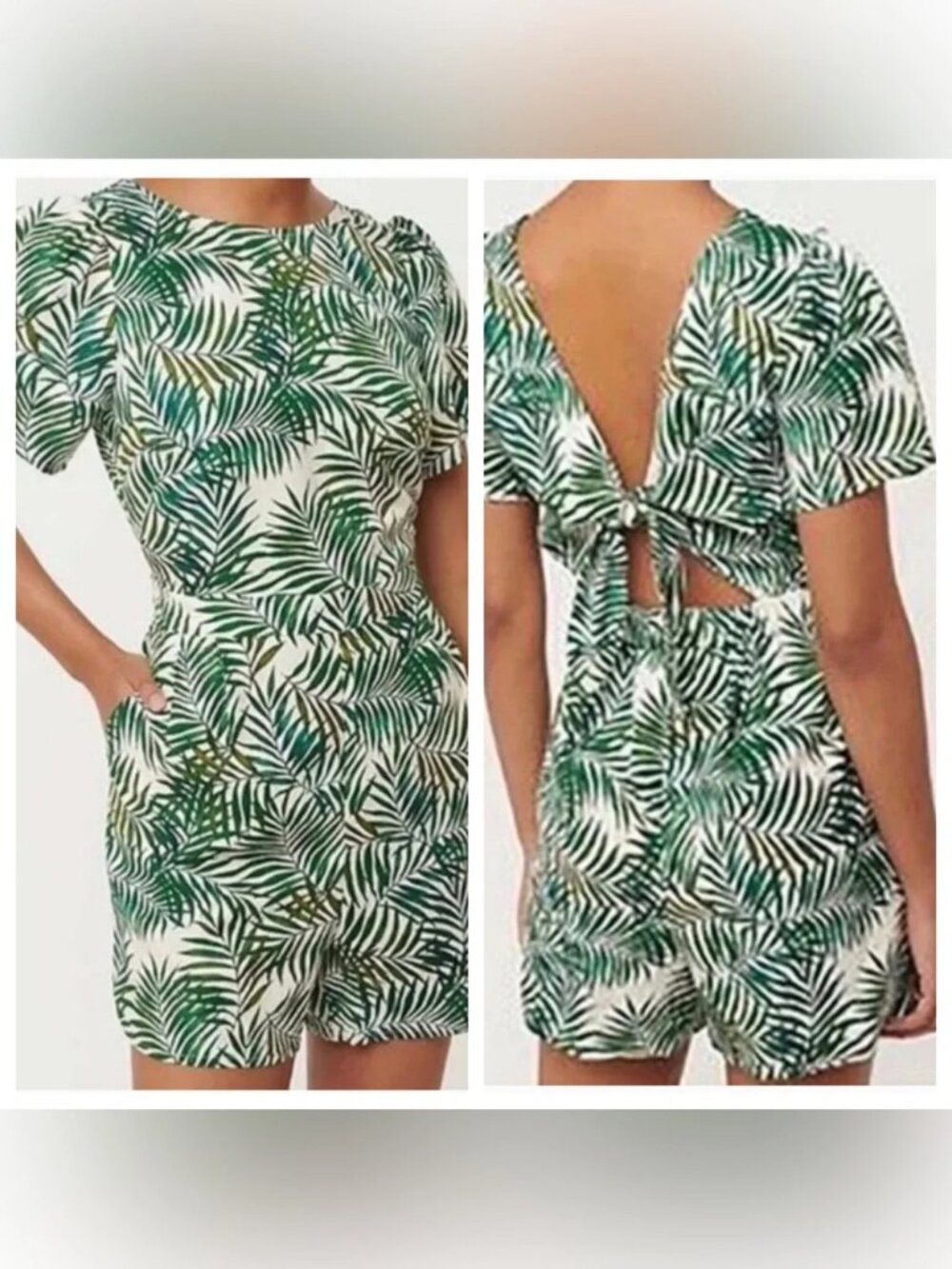 *NEW* LOFT Green Palm Print Romper with Pockets | Size L